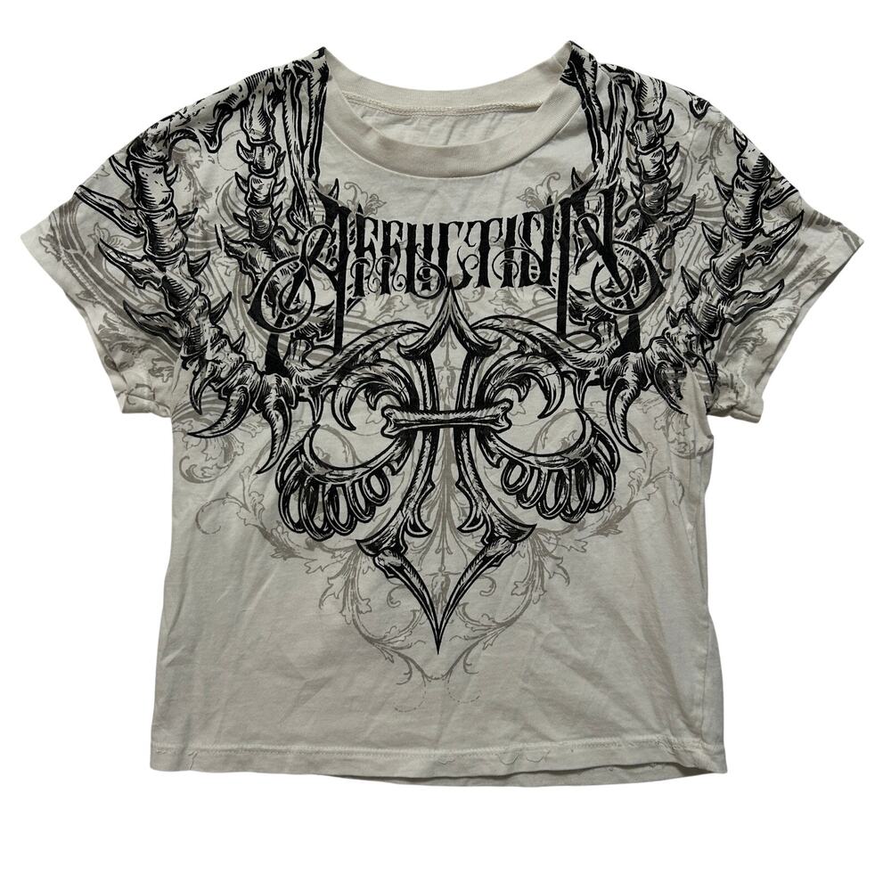Affliction Short Sleeve Graphic Baby T-Shirt White Black Size S